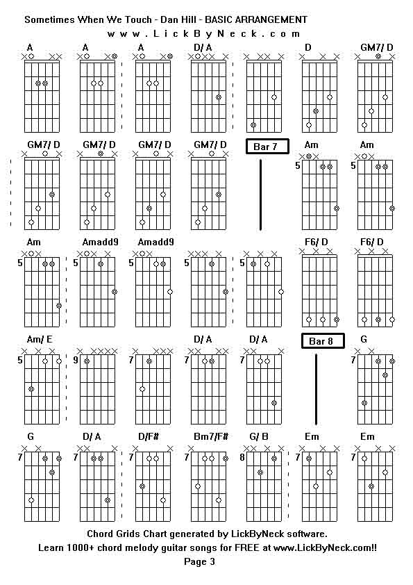 Chord Grids Chart of chord melody fingerstyle guitar song-Sometimes When We Touch - Dan Hill - BASIC ARRANGEMENT,generated by LickByNeck software.